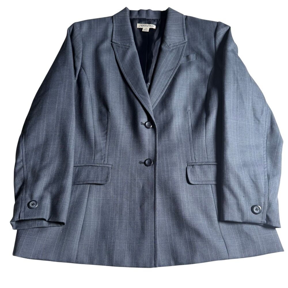 Vintage Pendleton Women’s Blazer Size 14 Blue Gray 100% Virgin Wool Two Button